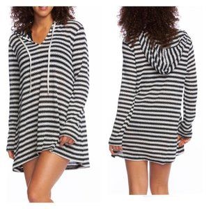 La Blanca Beach Cozy Slouchy Striped Hooded Sweater Cover-up Tunic XS oversized